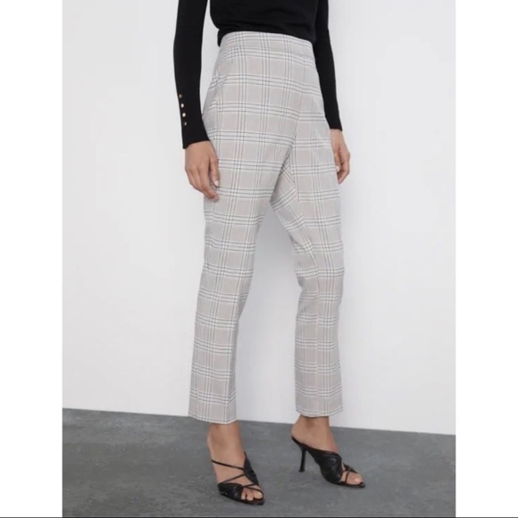 Zara Plaid Trouser Pants Work Office Attire Side Zip Size Medium - Picture 2 of 6